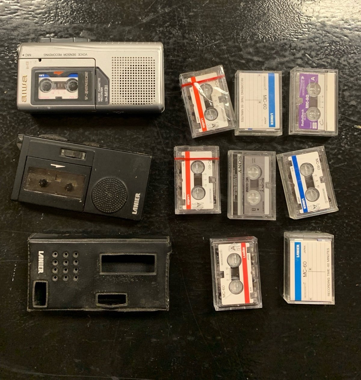 Micro Cassette voice recorder/players (Aiwa Lanier) lot of two with tapes