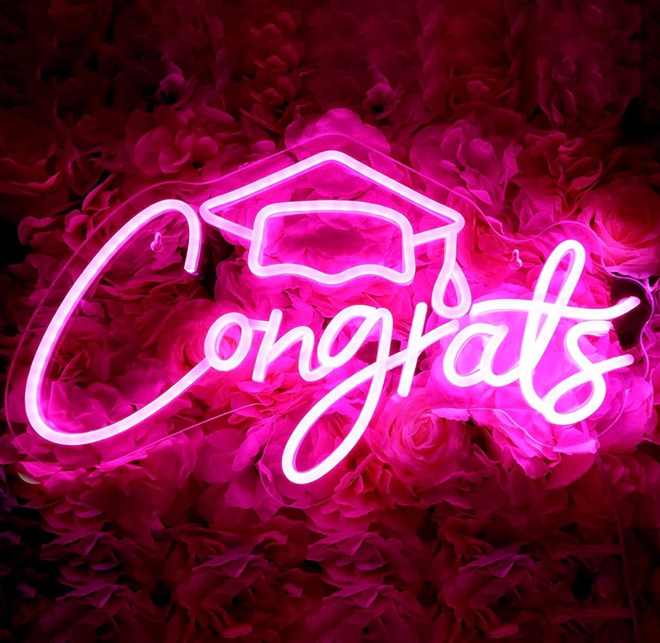 Bright Pink “Congrats” Graduation Cap LED Light Celebration Decoration