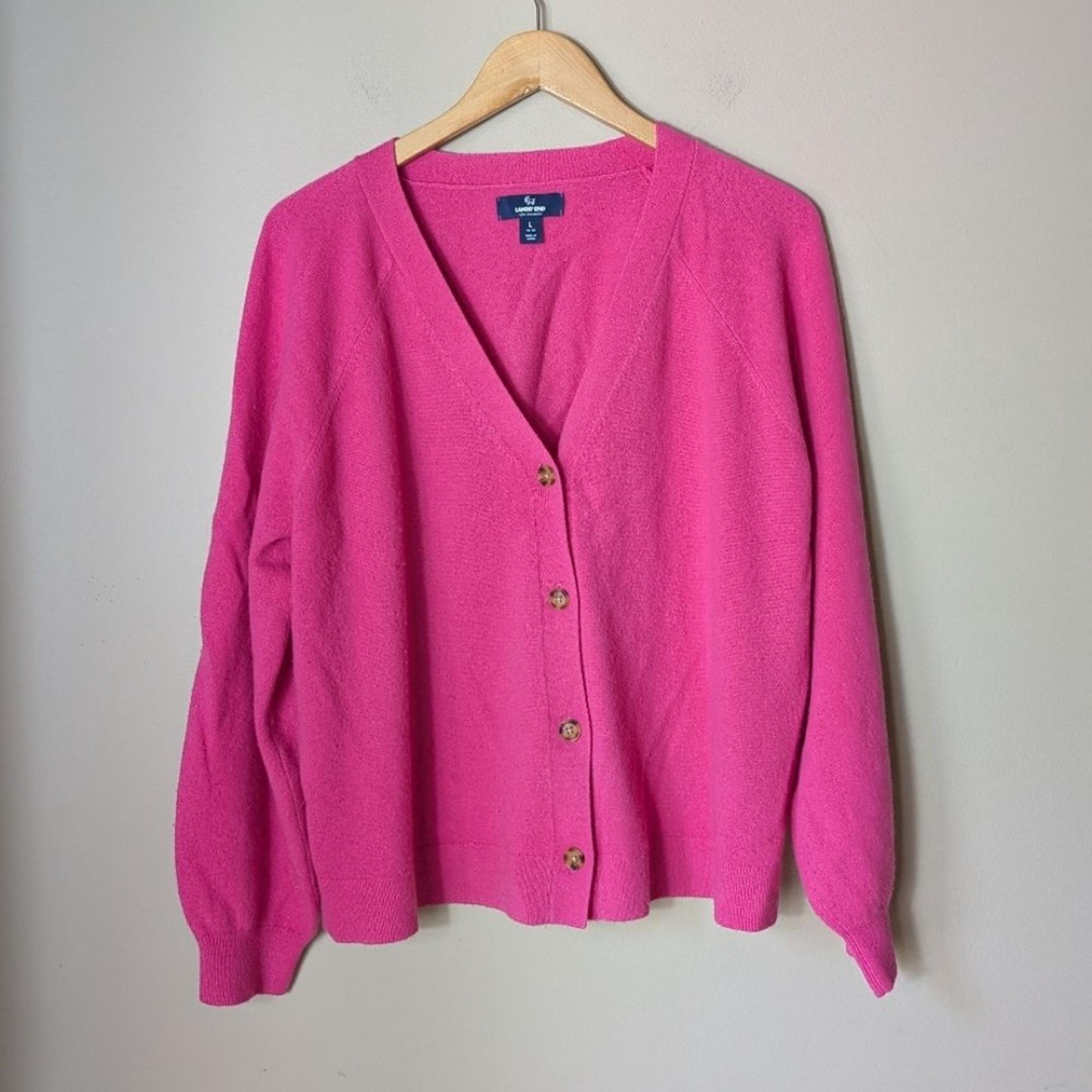 Lands End 100% Cashmere Cardigan Sweater Bright pink Size Large