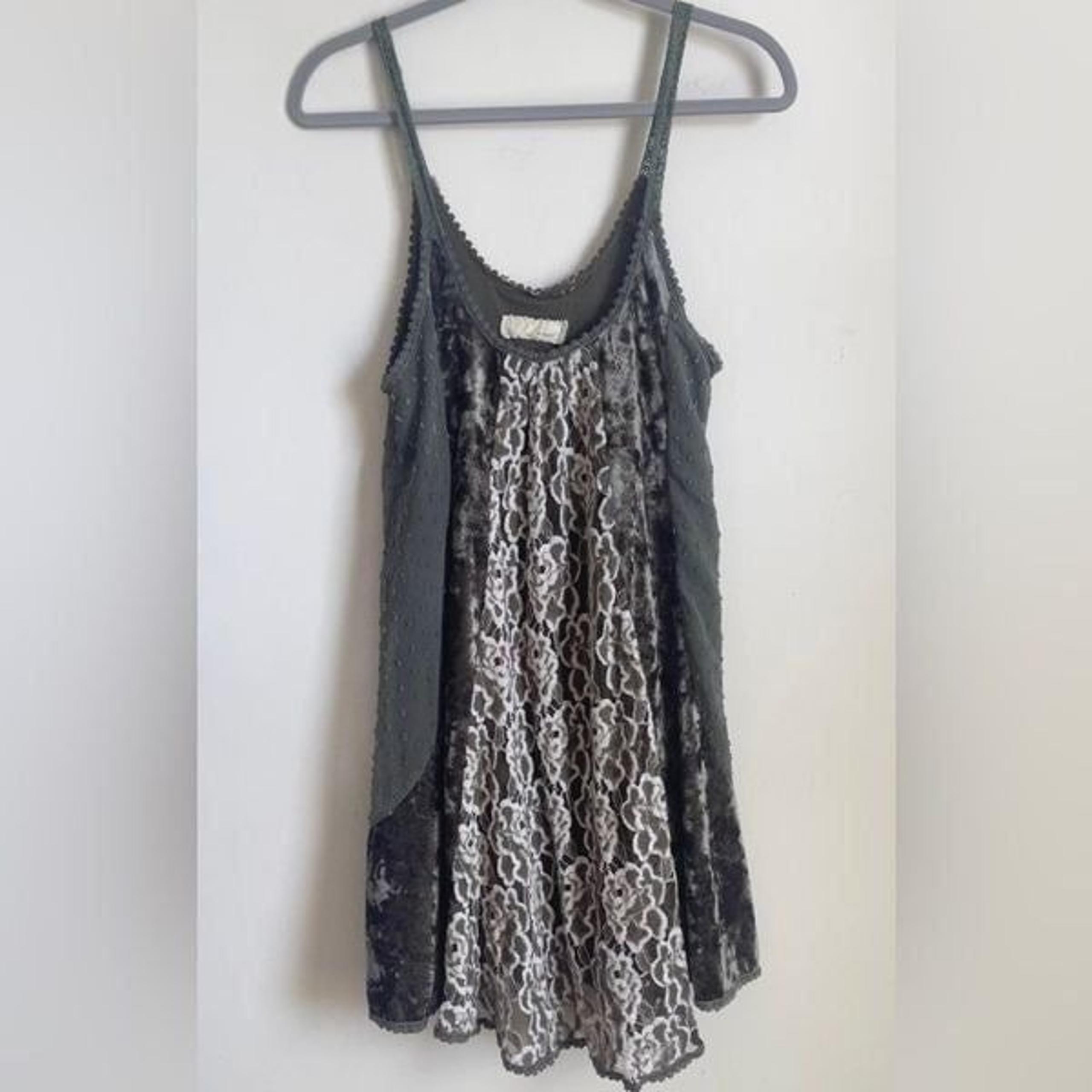 A’reve Anthropologie Green Velvet Chiffon Floral Tank Mini Dress Medium