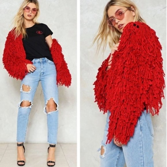 STUNNING Bad Romance Shaggy Cardigan in Red