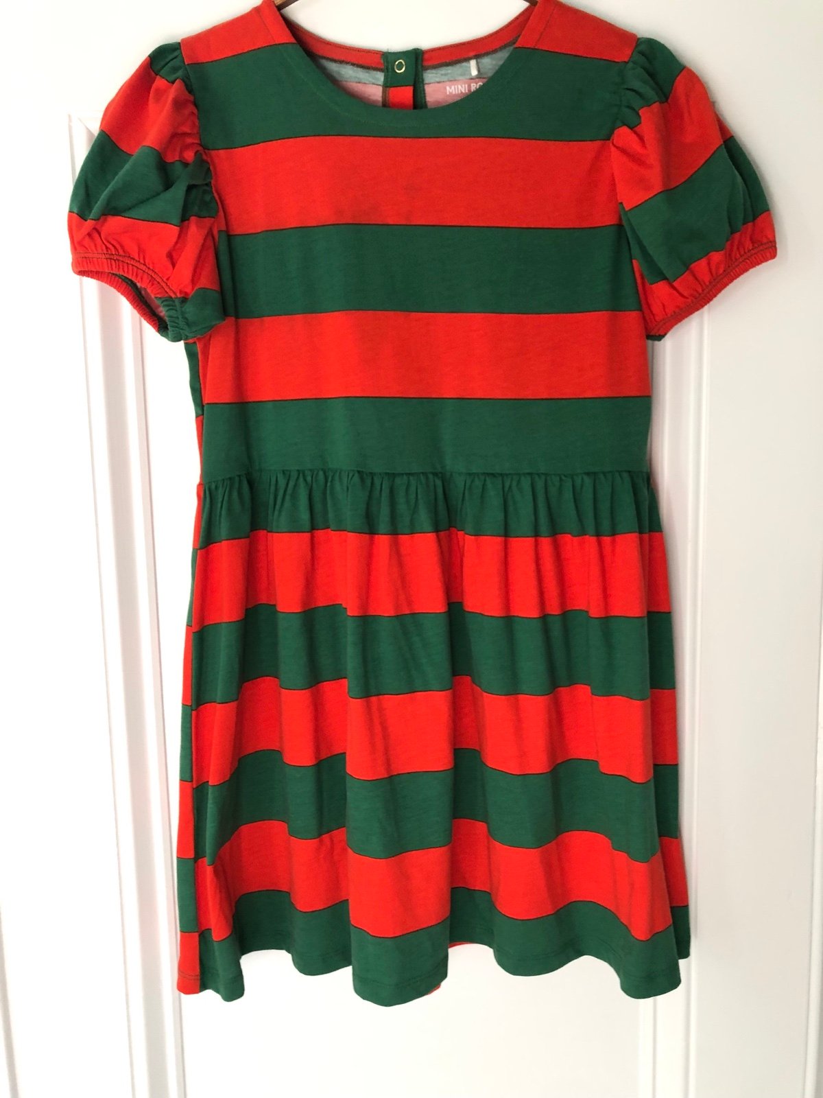 Mini rodini 140/146 green & red stripe dress