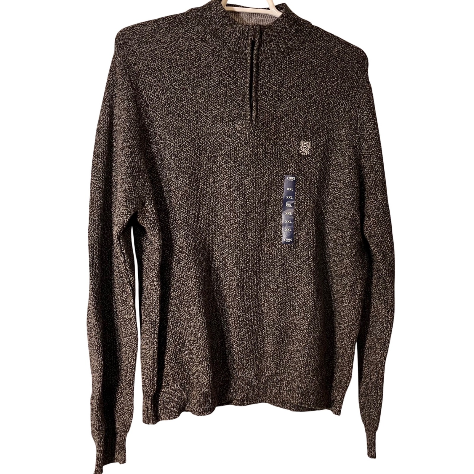 Mens Quarter Zip Sweater XXL 2XL Charcoal Gray 100% Cotton Textured Knit