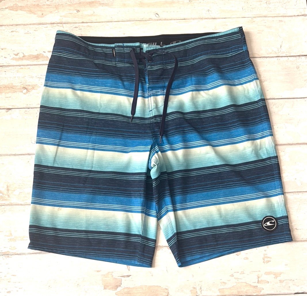 O’neill Men’s Size 36 Blue Stripes Board Shorts Swimsuit Swim Trunks Surf