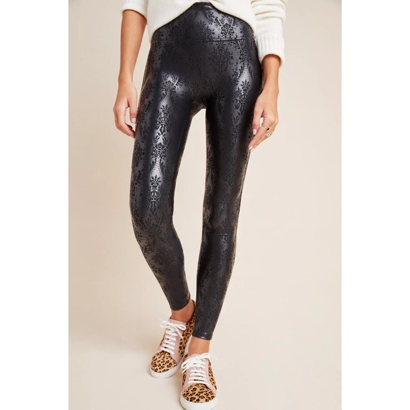 Spanx Faux Leather Brocade Leggings SZ S