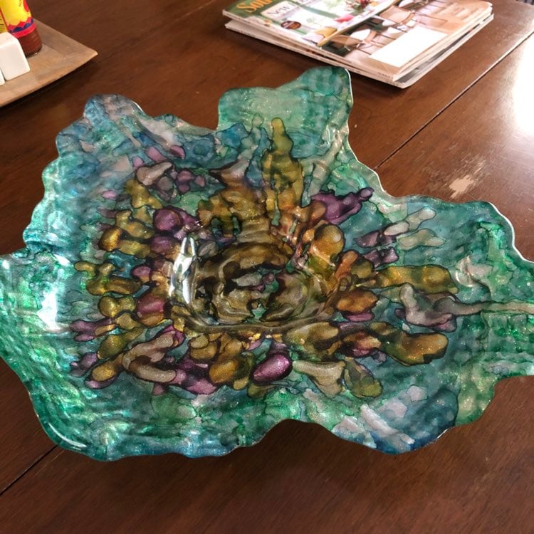 Hand blown glass bowl table decore art deco
