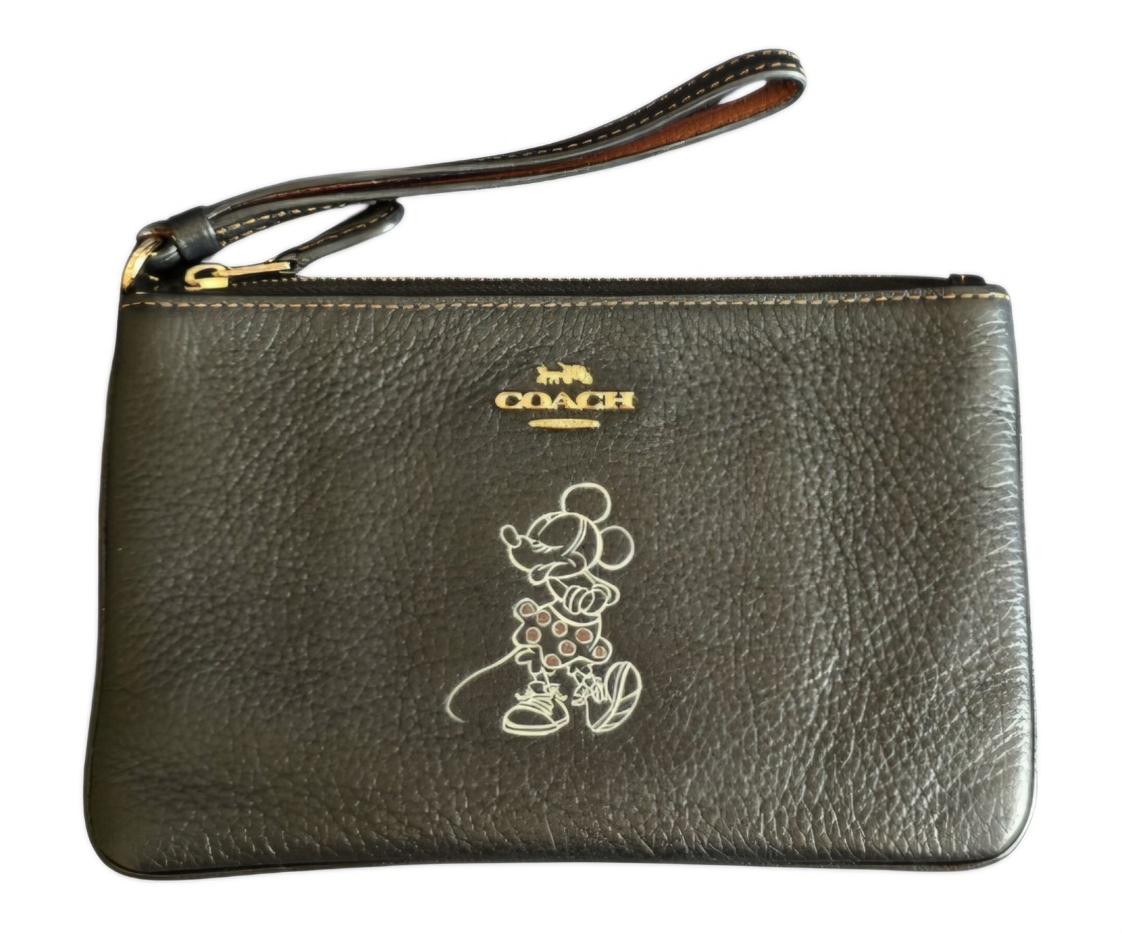 EUC Coach Minnie Mouse Motif Wristlet in black Pebbled Leather No. 37540B