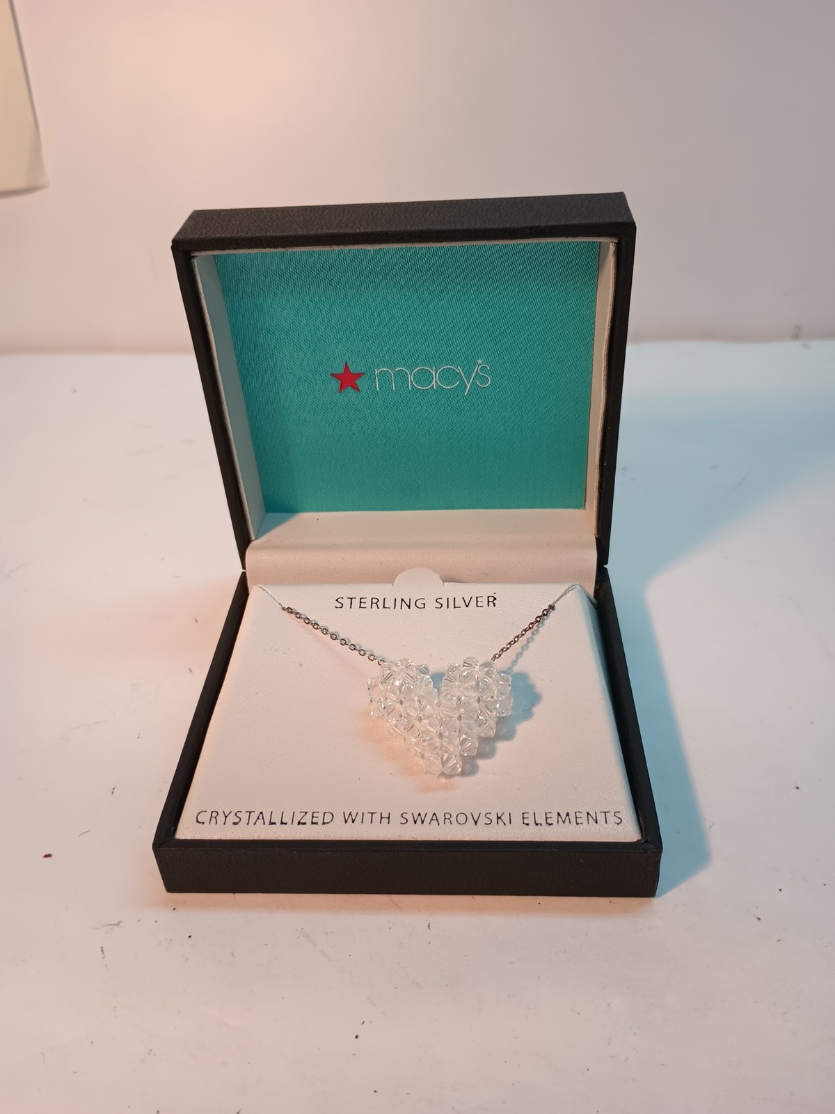 Sterling Silver Chain Swarovski Fake Crystal Elements Heart Pendant Necklace .