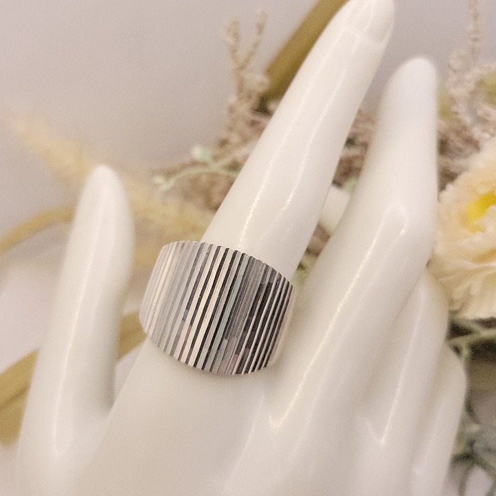 Sterling Silver Modernist Textured Wide Band Ring Mexico