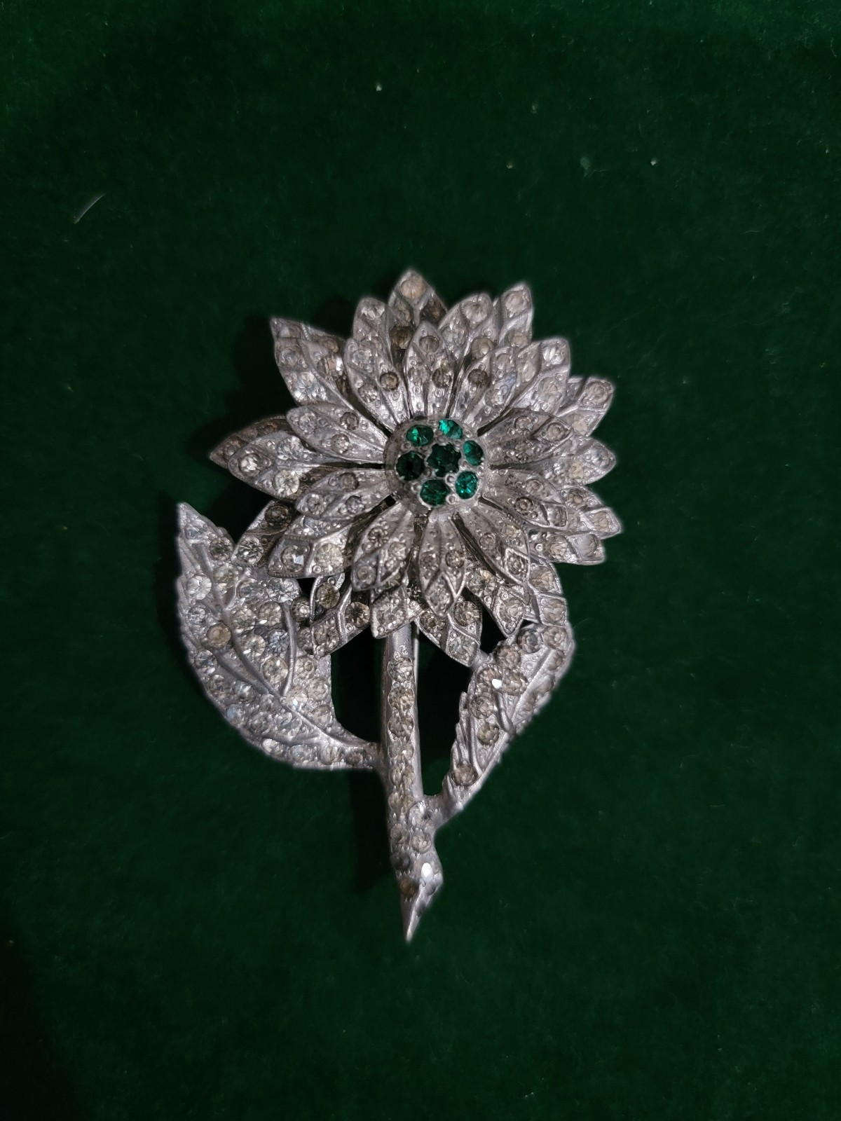 Vintage 40s rhinestone flower brooch old!