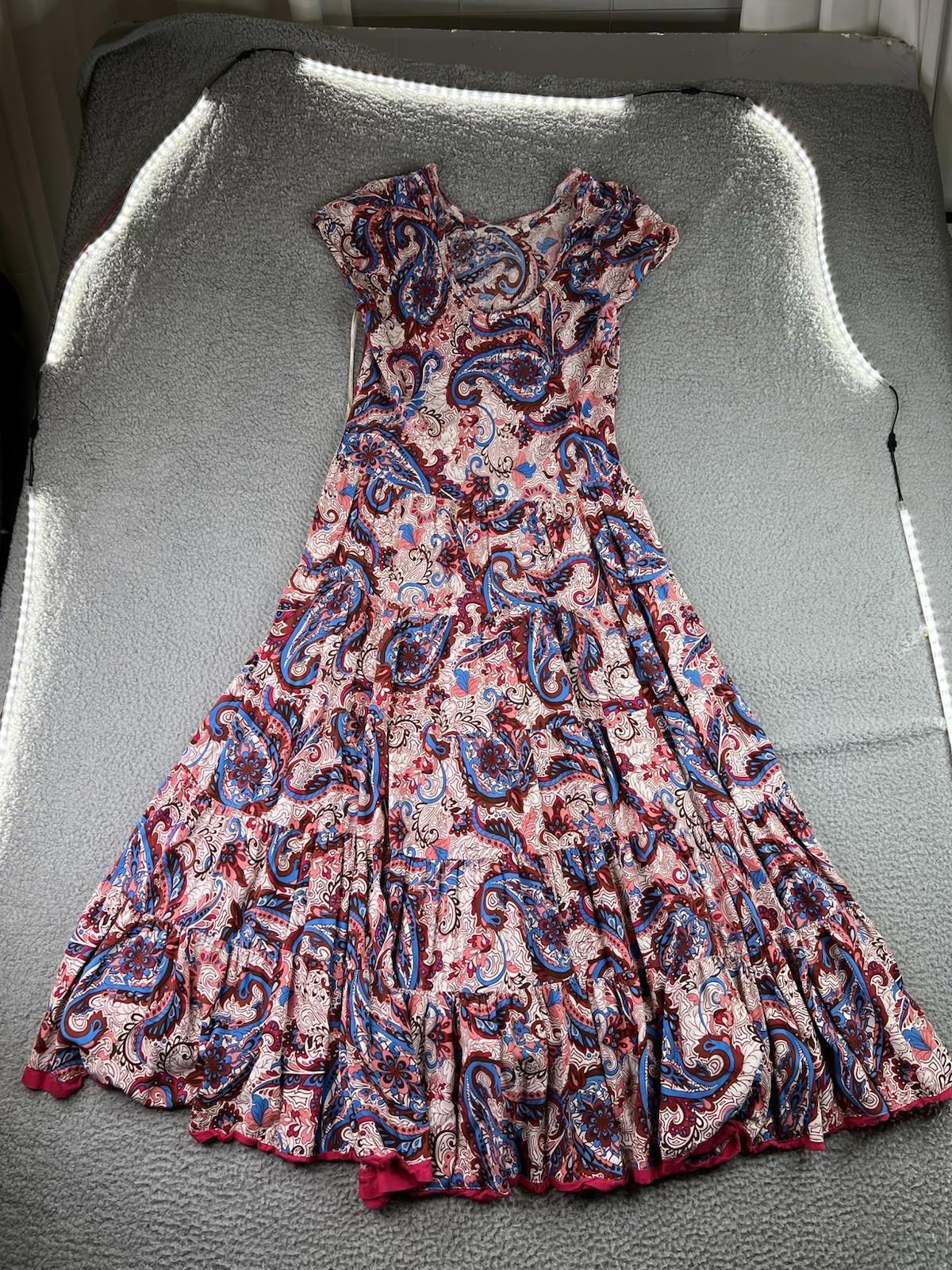 Soft Surroundings Kara Dress Size M Short Sleeve Tiered Maxi Framboise Paisley