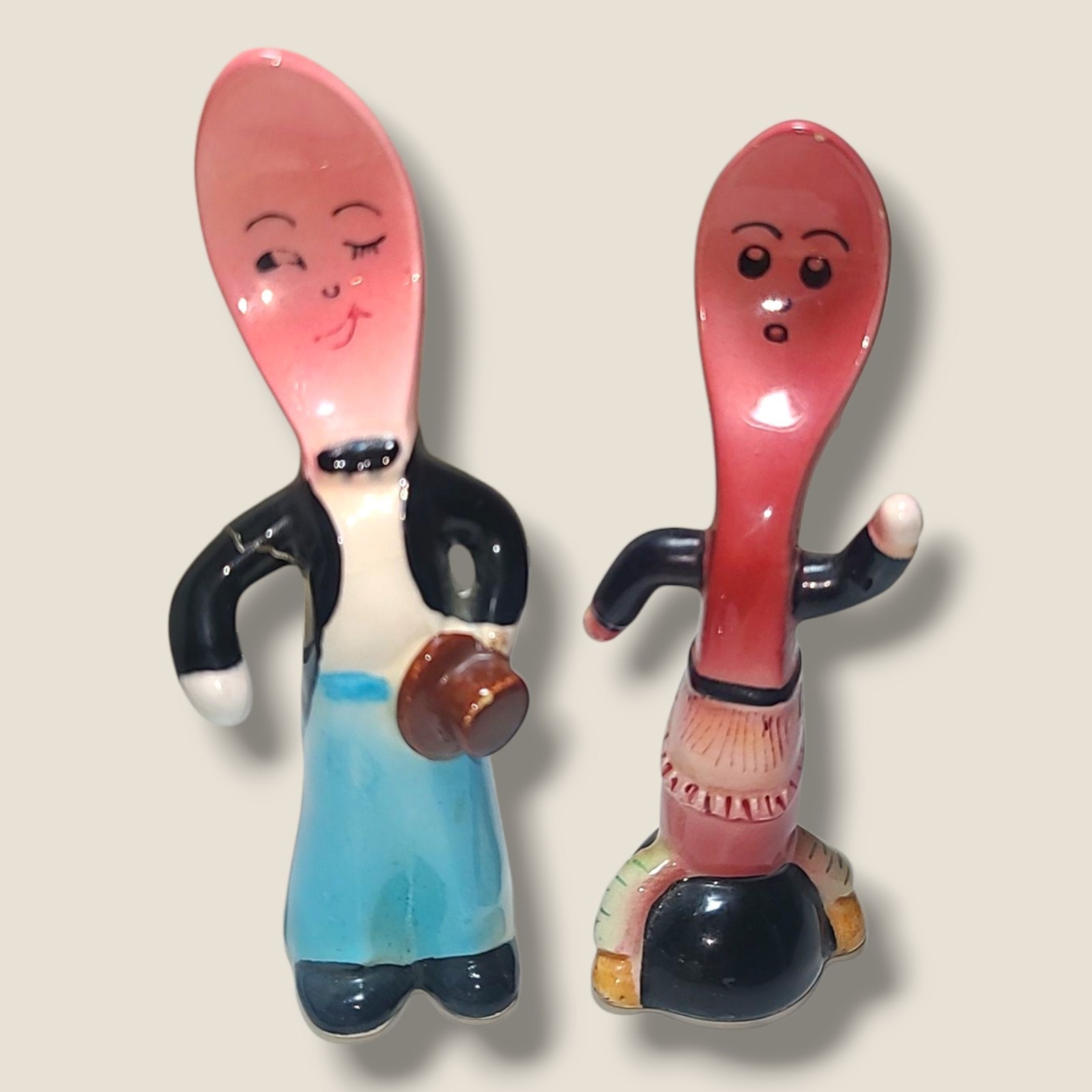 Vintage Anthropomorphic Spoon Salt & Pepper Shakers Kitsch Japan Victoria *Read