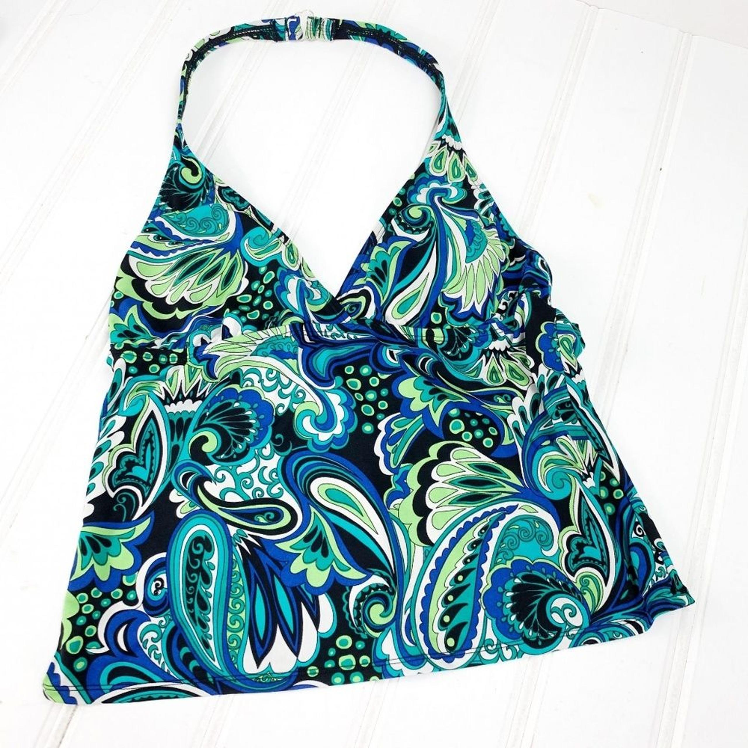 Speedo Paisley Green Halter Tankini Swimsuit Top 16 Bathing Suit Blue Black Swim