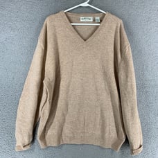 Orvis Sweater Mens L Beige Lambswool Pullover V-Neck Knit Long Sleeve