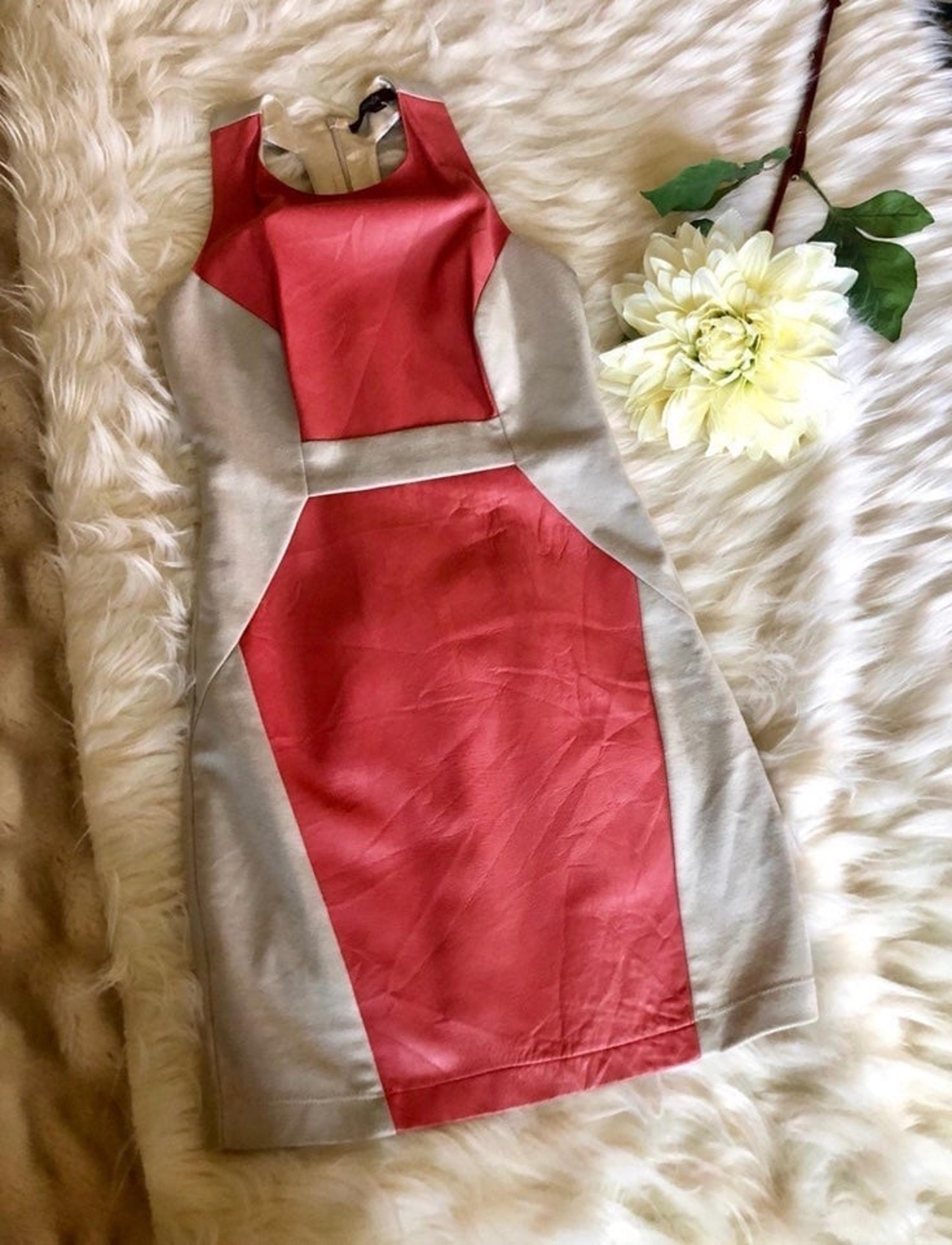 Single Pink Beige Leather Sheath  Dress Small
