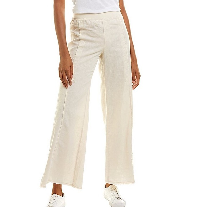 XCVI Wearables Beach Trouser Linen Cotton Blend Wide Leg Raw Hem Ginger Root S