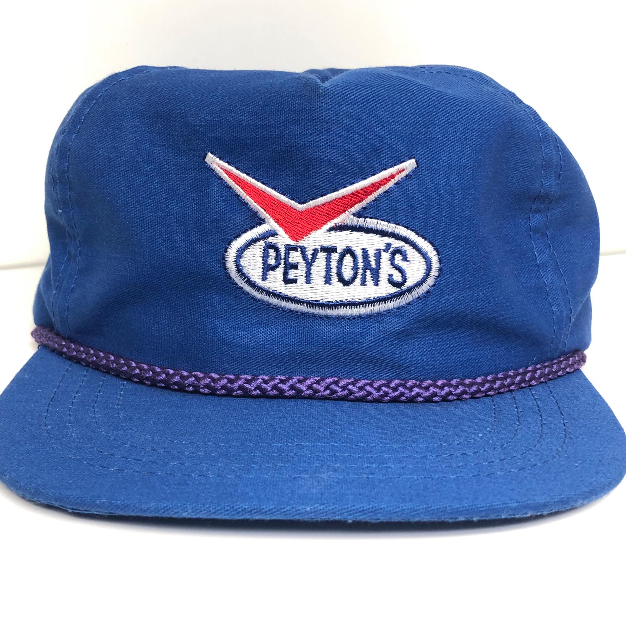 Vintage 80s 90s Peyton’s Rope Trucker Hat Blue Leather Back Made In USA Transpor