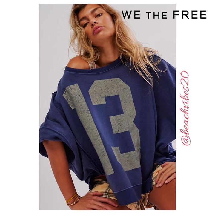 WE THE FREE BY FREE PEOPLE Graphic Camden Pullover Navy Combo 13 Medium FP-161