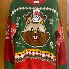 NWT Pokémon center Greedent Red & Green Knit Sweater - Adult Medium