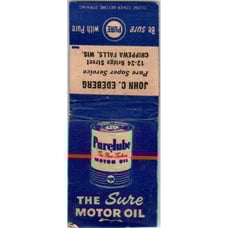 Purelube Motor Oil John C. Edeberg Chippewa Falls Vintage Matchbook Cover SF4-Y3