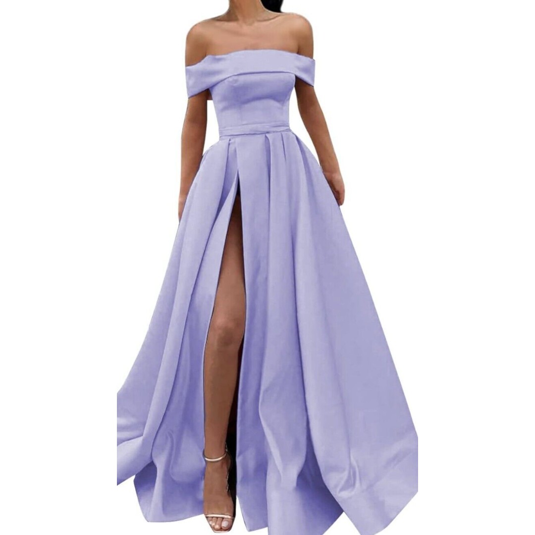 Hebeos A-Line/Princess Sleeveless Off-the-Shoulder Sweep/Brush Train Ruffles