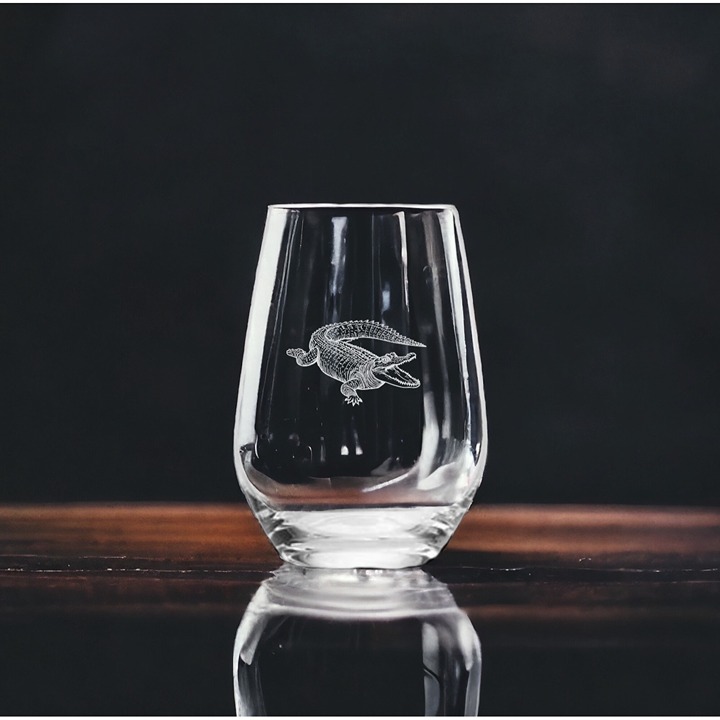 Alligator Stemless Wine Glasses x4 Premium 15 Oz Personalize Animal Wild NEW