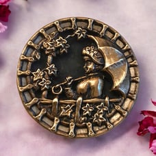 Vintage Victorian Rare Brass Picture Button Fanny Davenport with Parasol & Apple