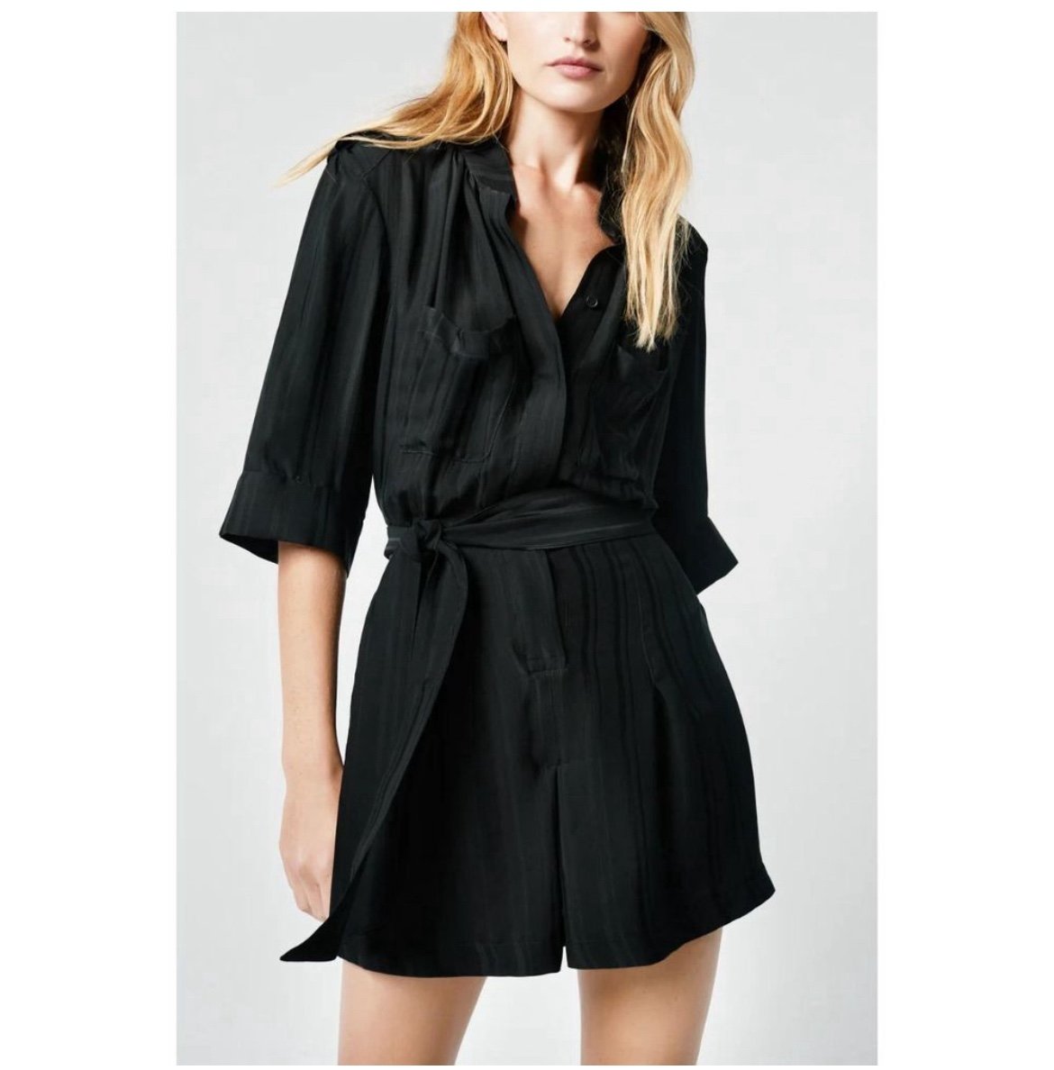 Smythe Utility Mini Romper Belted in Black Shadow Stripe Size Small NWOT Brand