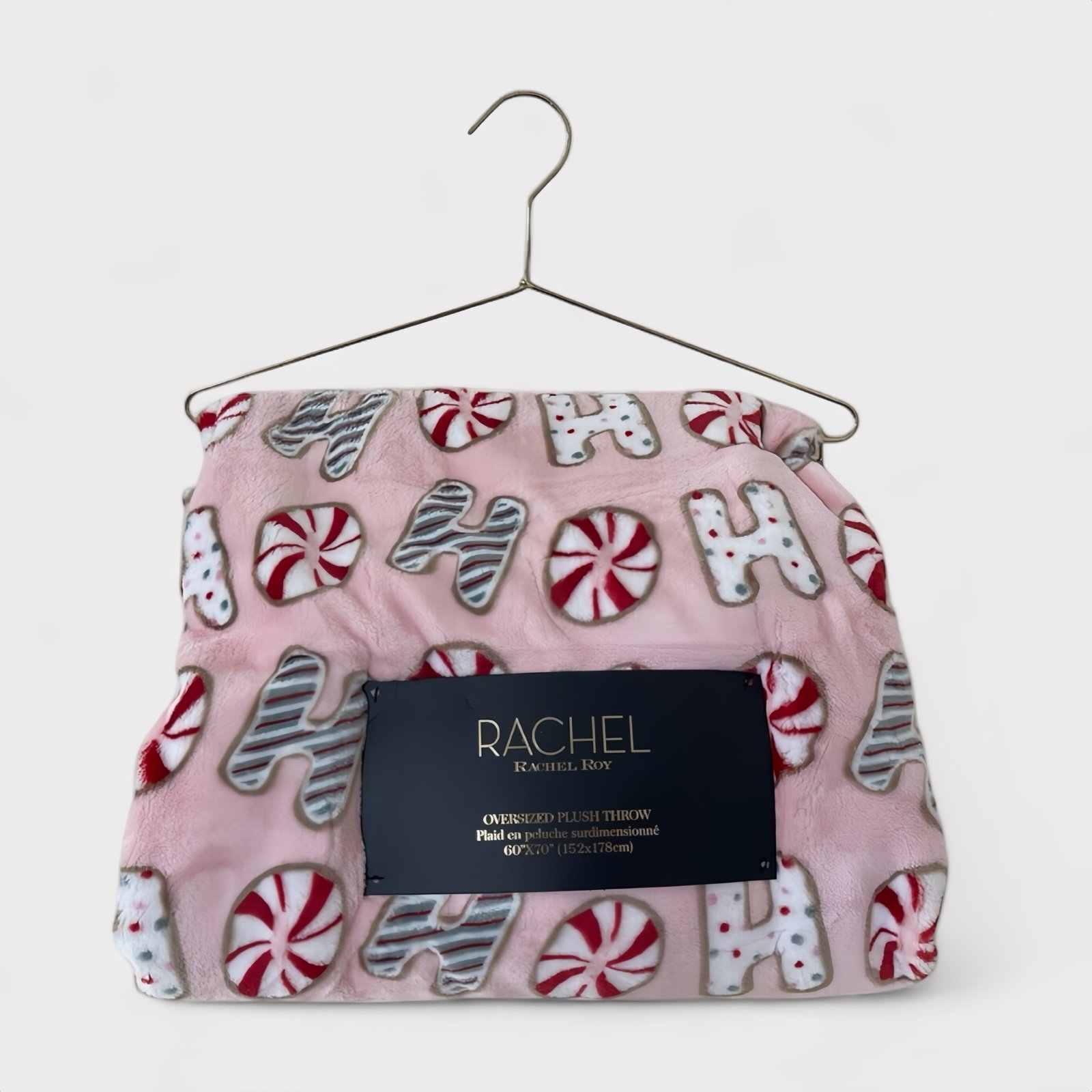 Rachel Roy “ HO HO HO” OS Plush Throw Peppermints Cookies Pink Tiktok Viral