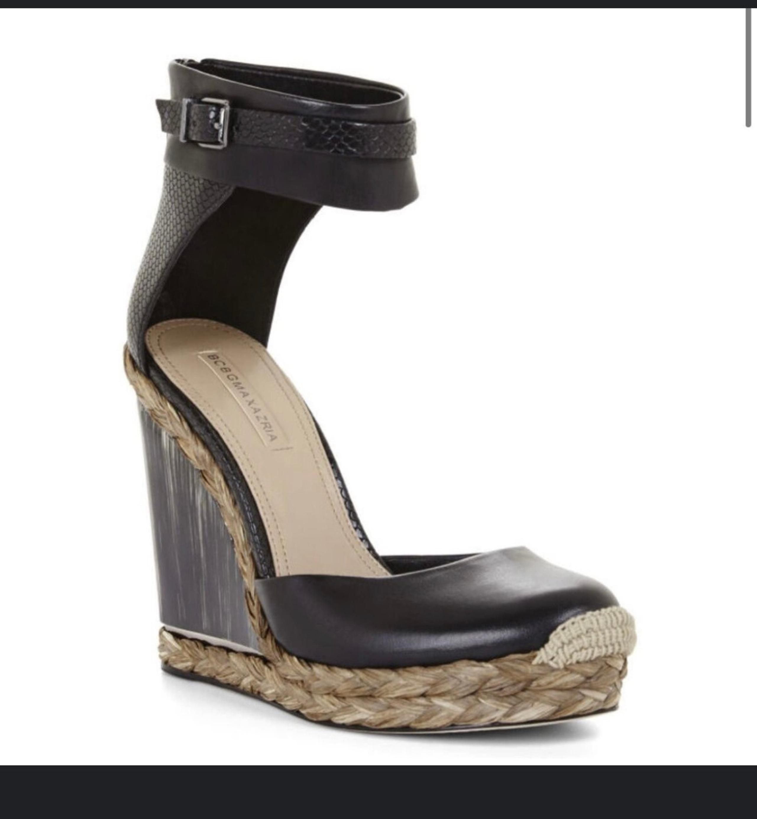 BCBG Max Azria wedge angle strap, black leather 8