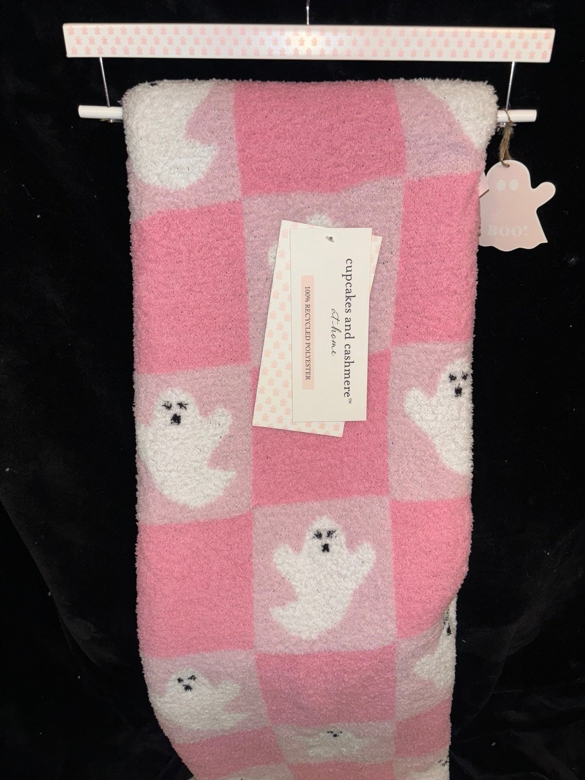 Cupcakes and Cashmere Pink Checkered Ghost Throw Blanket