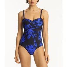 Sea Level Swim Tradewind Cross Front Bandeau One Piece Swimsuit in Night Sky 10