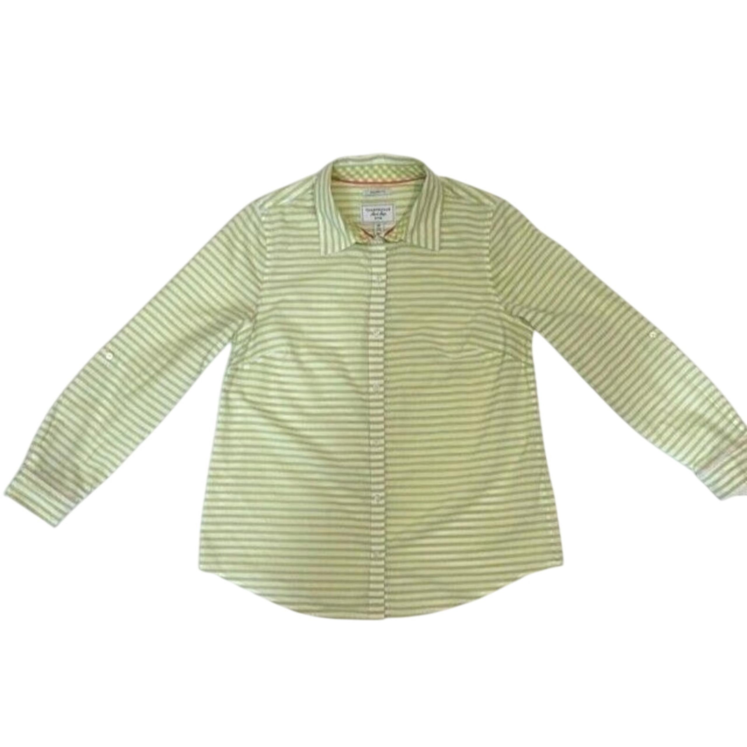 Charter Club Shirt Shop Women's Top Button Down Green Striped Relaxed Fit 10P