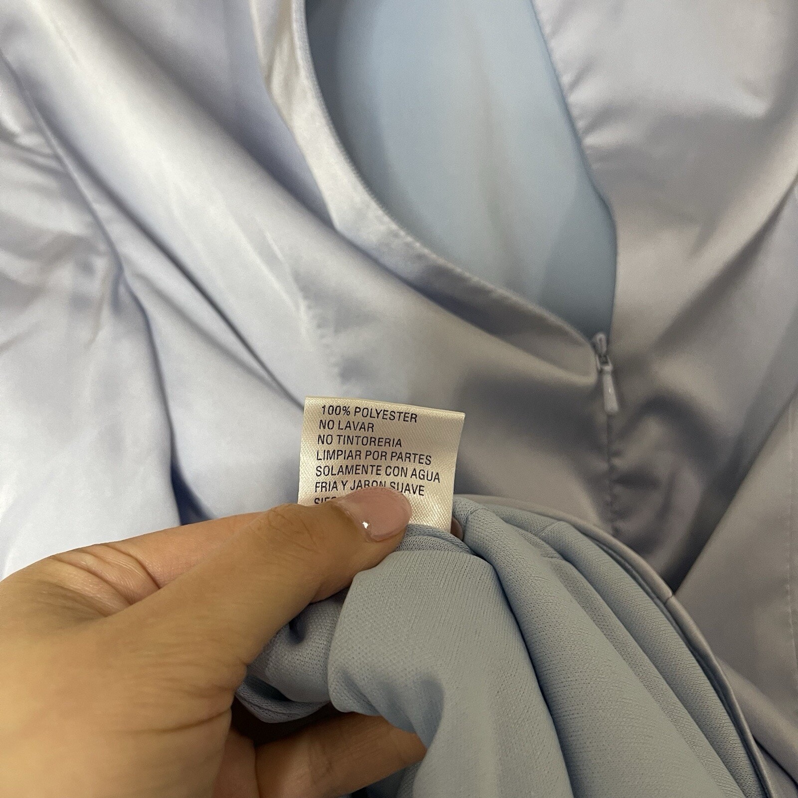 Mac Duggal LEENA mock neck draped mini long sleeve dress powder blue US 2 $258