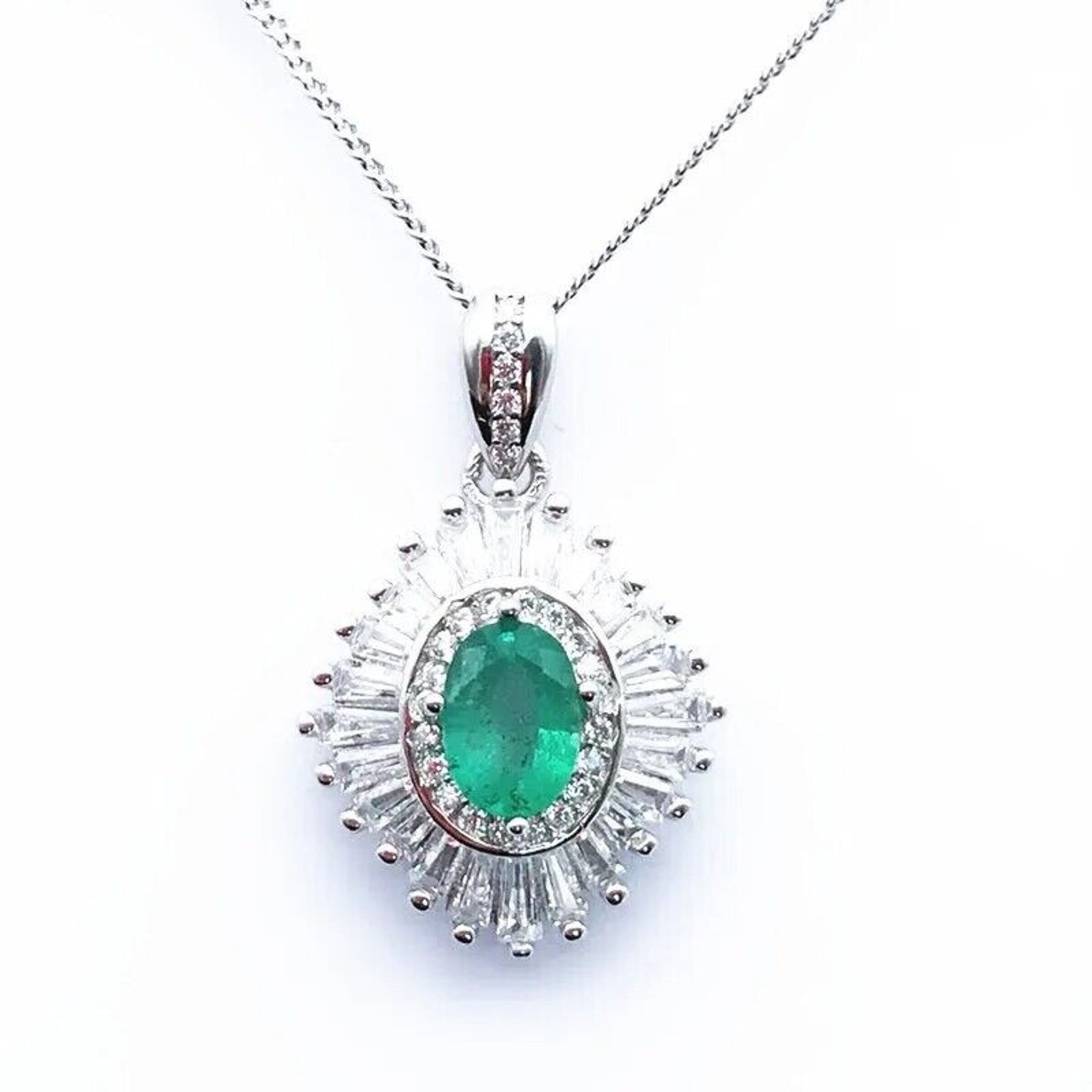 Emerald Pendant Necklace, Natural Mined Emerald Necklace Sterling Silver 5x7mm