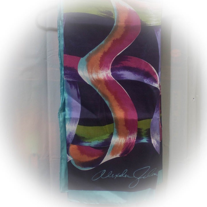 Vintage Alexander Julian 100% Silk Scarf Colorful Ribbons