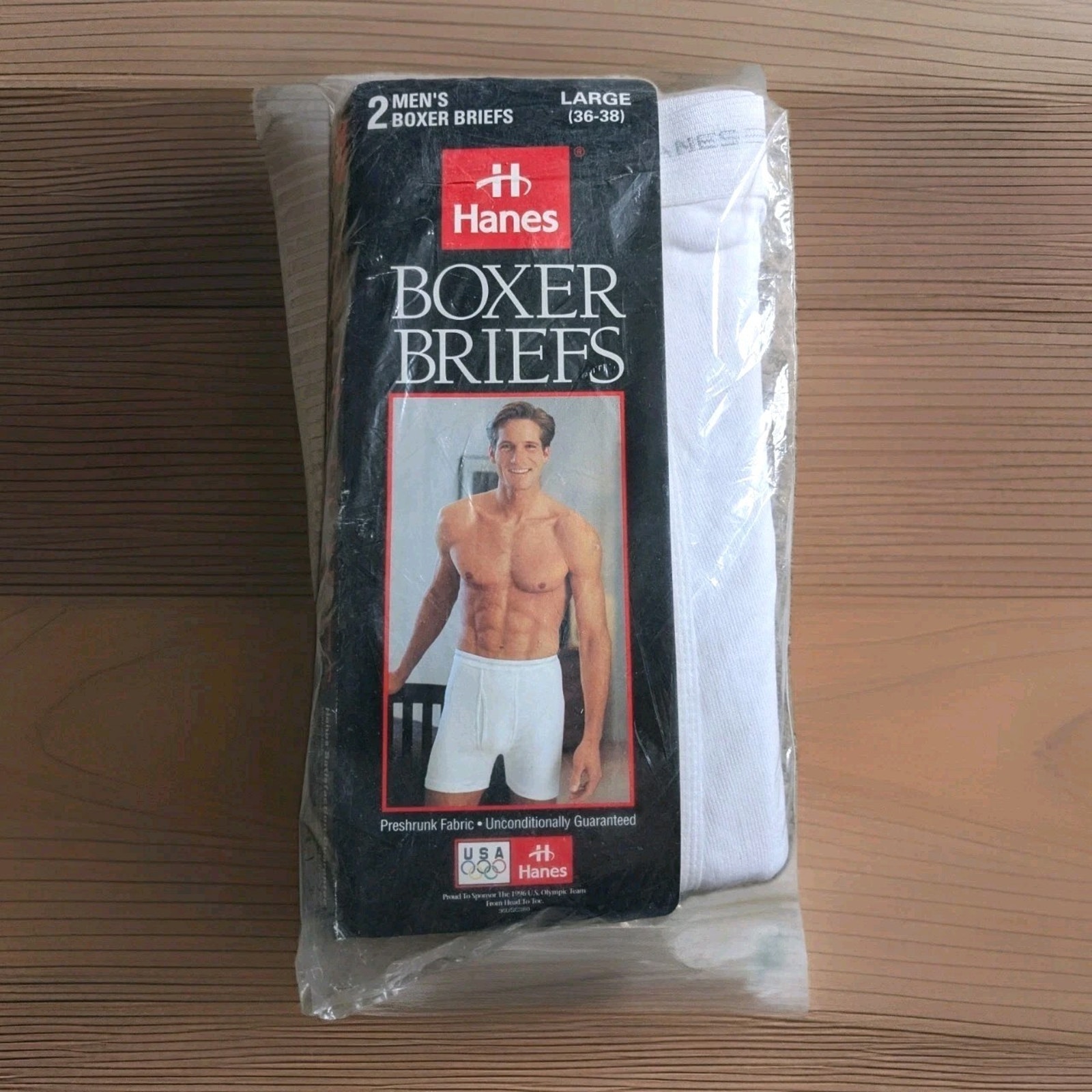 1996 Hanes LARGE White Boxer Briefs 2 Pack-New Old Stock
