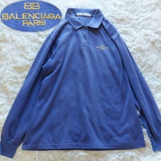 BALENCIAGA BB Logo Golf Polo Shirt L Blue Long Sleeve