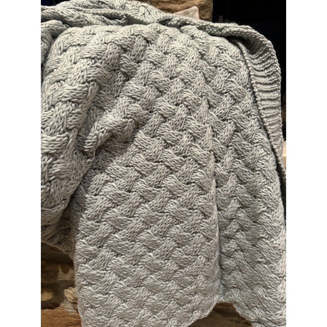 50”x 60” Light Gray Basket Weave Knitted Lightweight Throw Afghan Blanket