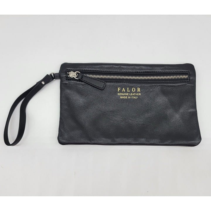 NWOT Falor Wristlet Genuine Italian Leather Bag Super Soft Black Leather