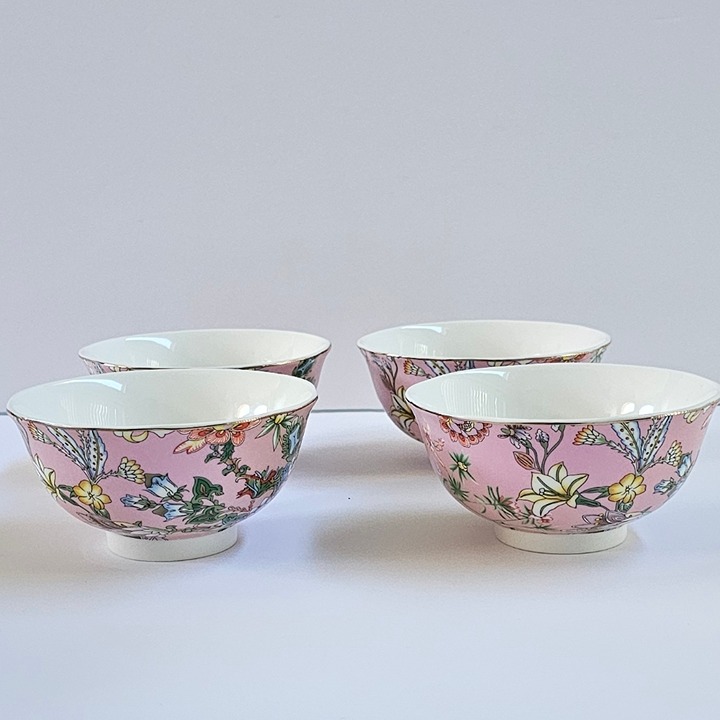 Park Chateau Small Floral Pink Bowls (4) Gold Trim New