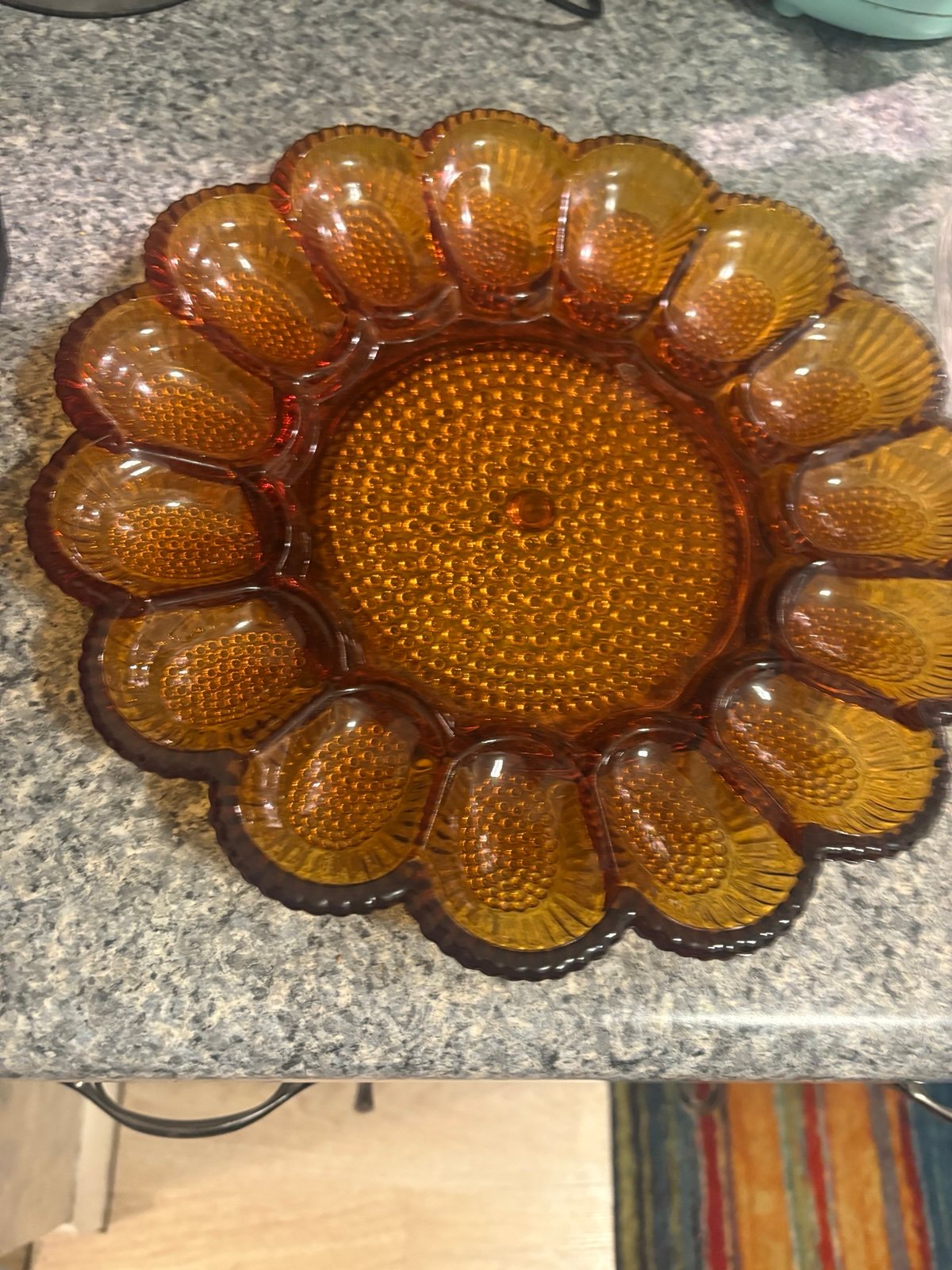 Vintage Hobnail Amber 15 Egg and Relish Tray Dish by Indiana Carnival Glass