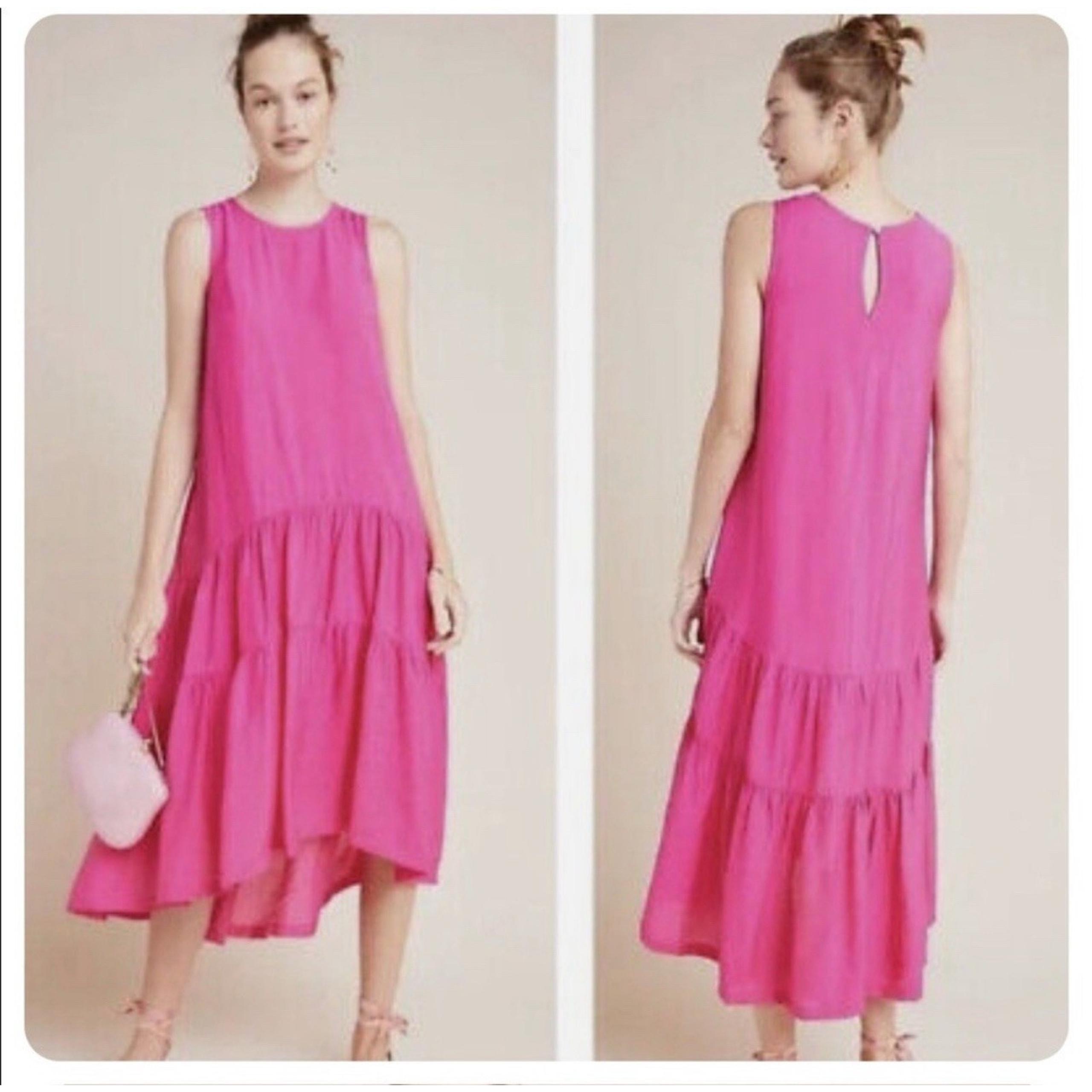 Anthropologie Maeve Dress Womens Small Pink Marlene Tiered Midi Size XS P 1782