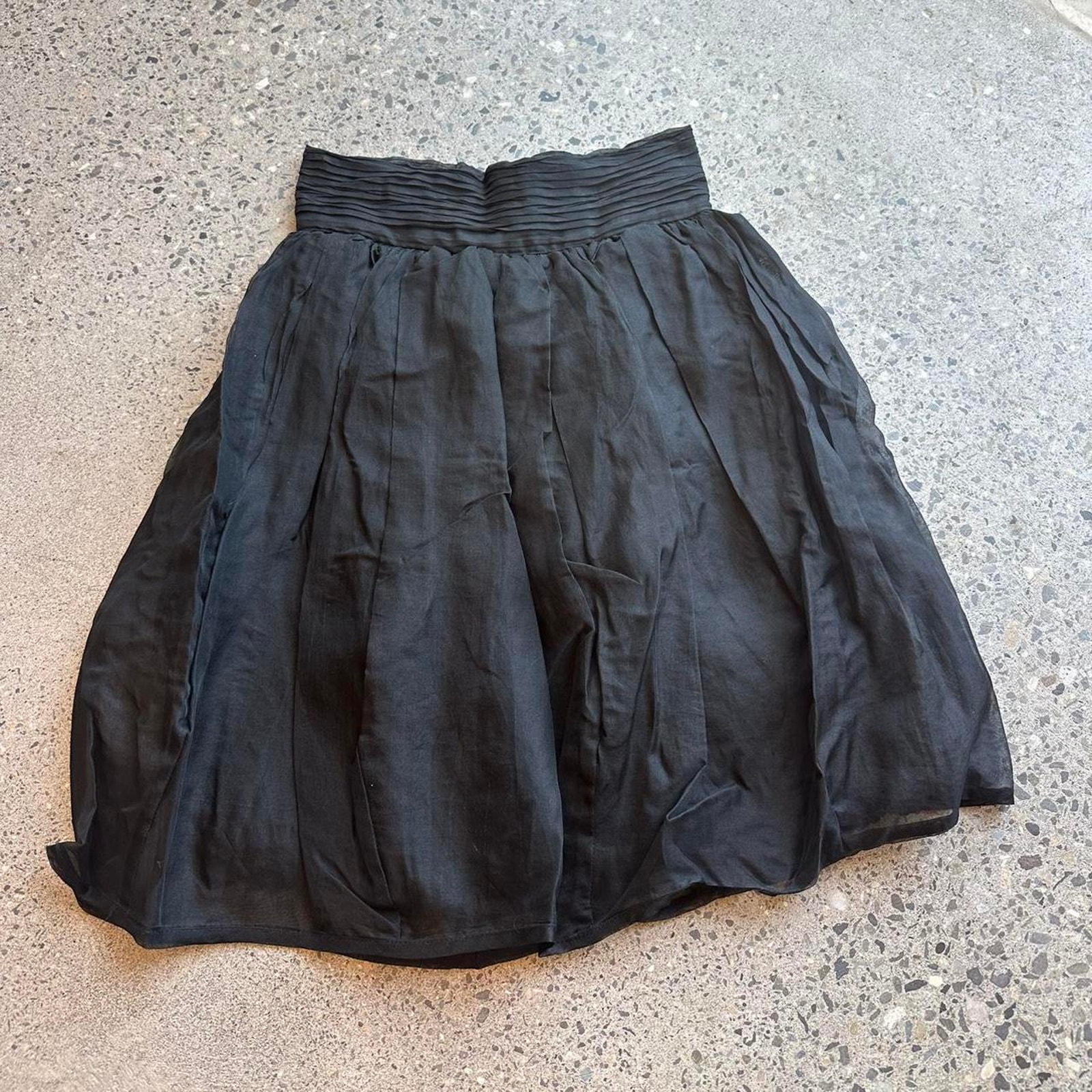 Women's Small Skirt Black Silk Chiffon High Waisted Vintage