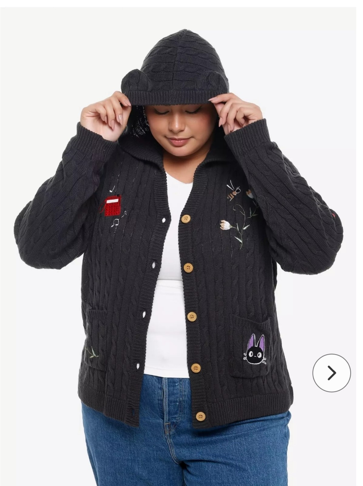 Her Universe Studio Ghibli® Kiki's Delivery Service Jiji Cable Knit Hooded Girls