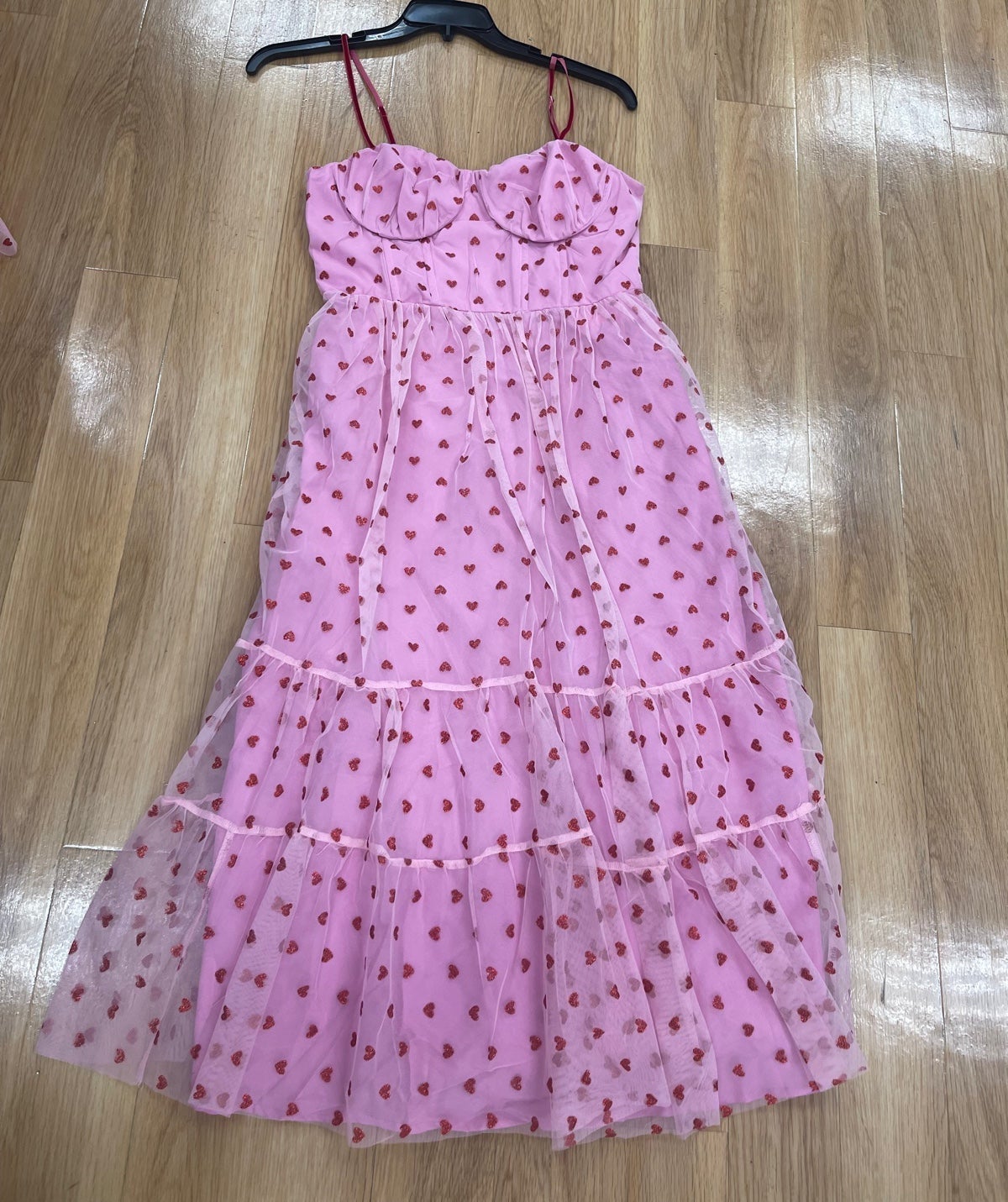 Betsey Johnson Heart Dress metallic heart mesh velvet Size 8