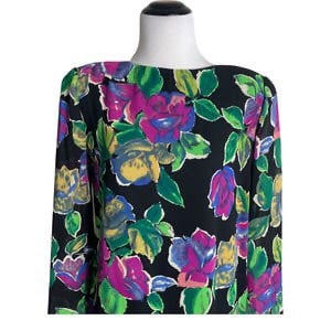 VTG Talbots David Warren 8 Purple Green Floral Long Sleeve Dress NWT NOS