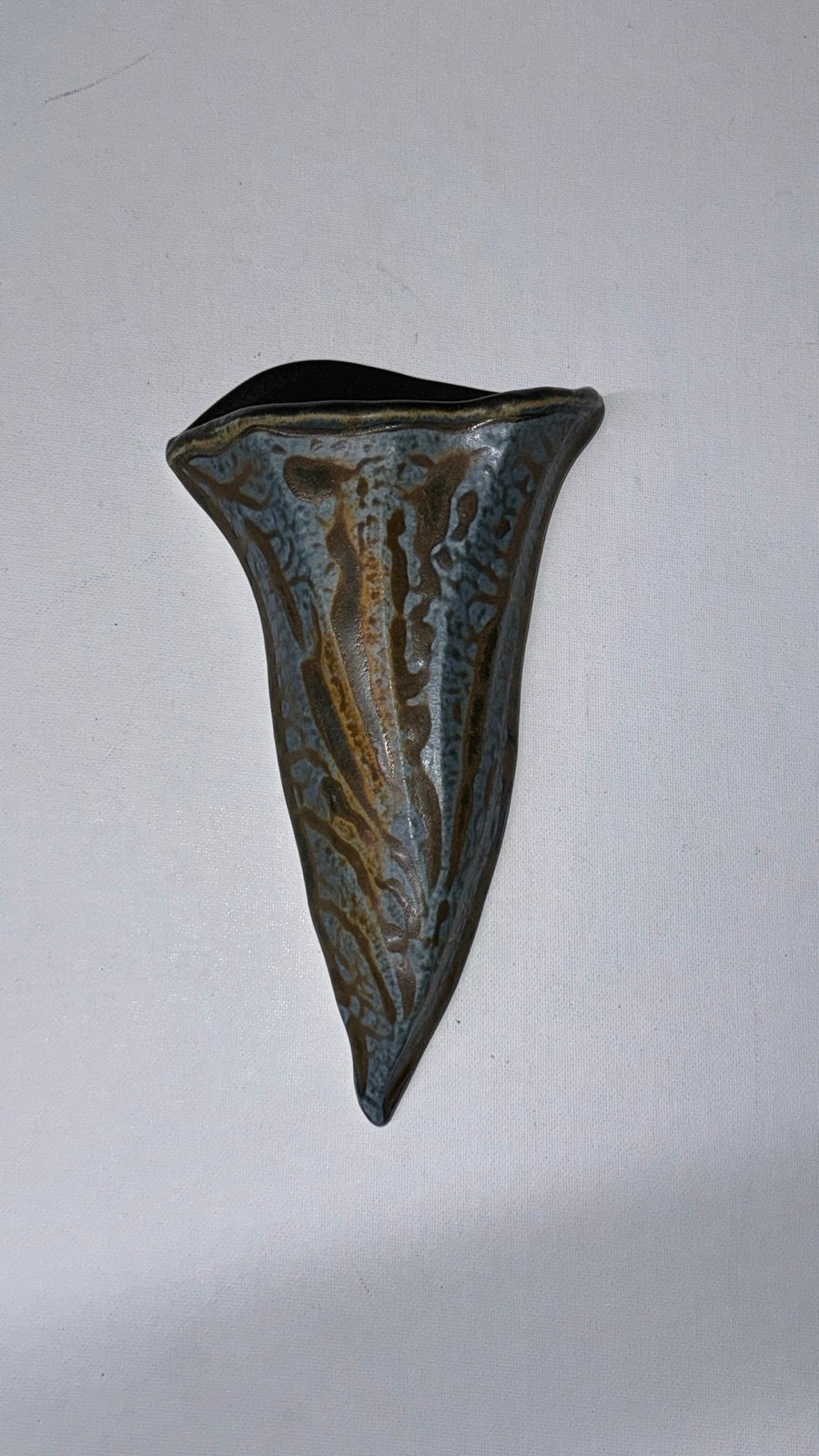 Frank Stofan Trees Wood Ash Blue Drip Glazed Pottery Wall Vase 2019 9.5” tall