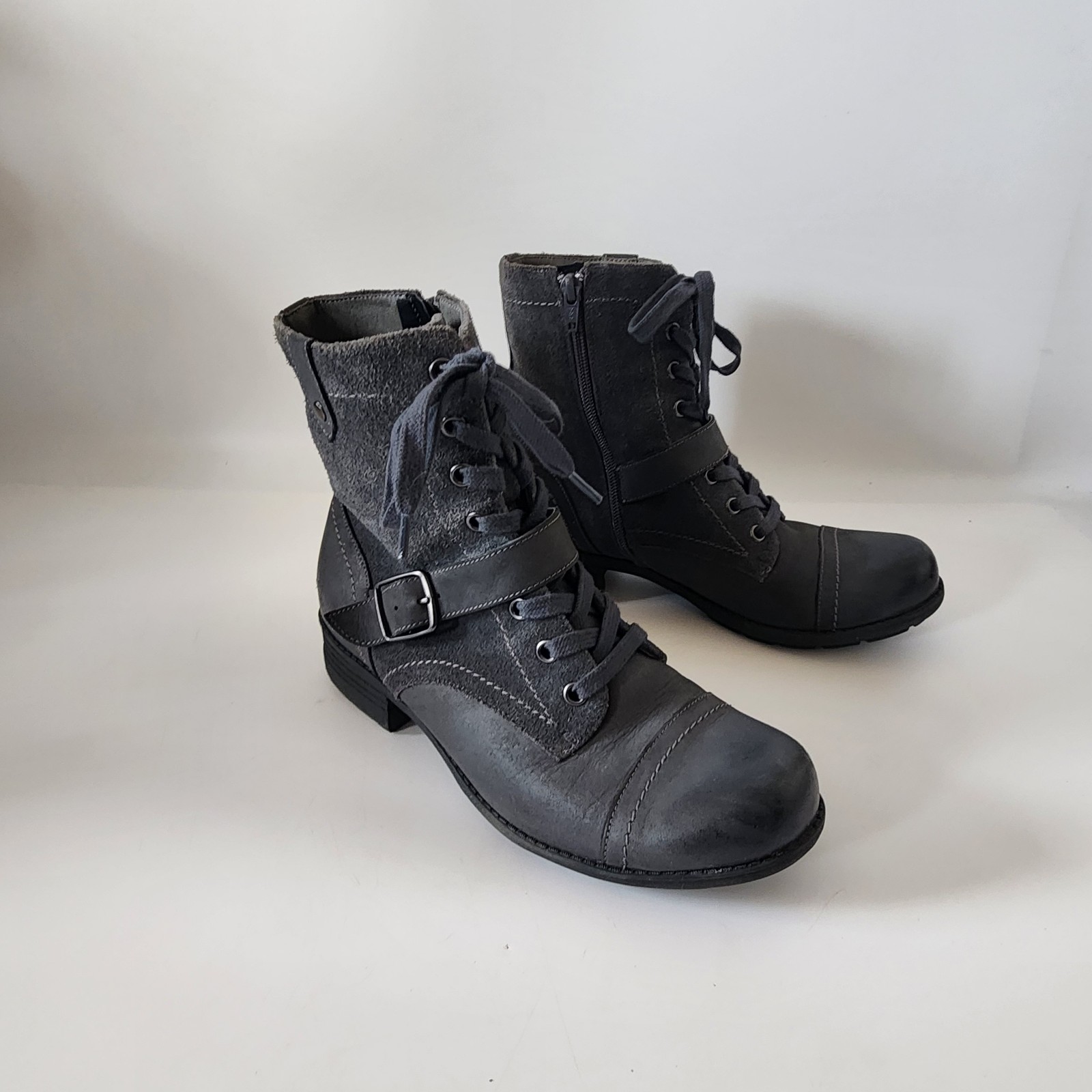 ABEO gray Verity leather lace up moto combat boots Size 8.5