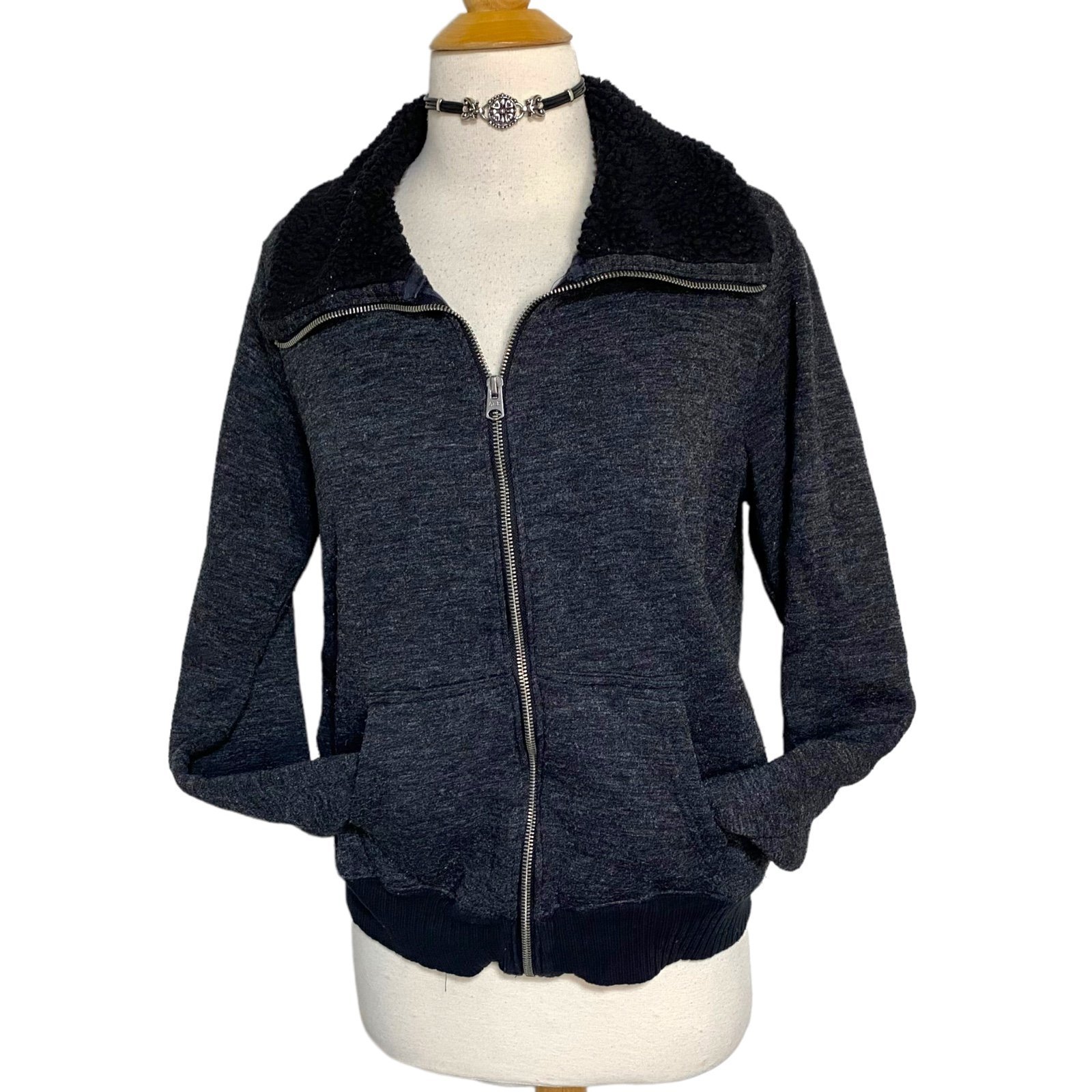 Abercrombie + Fitch L gray with black fleece collar sweat jacket